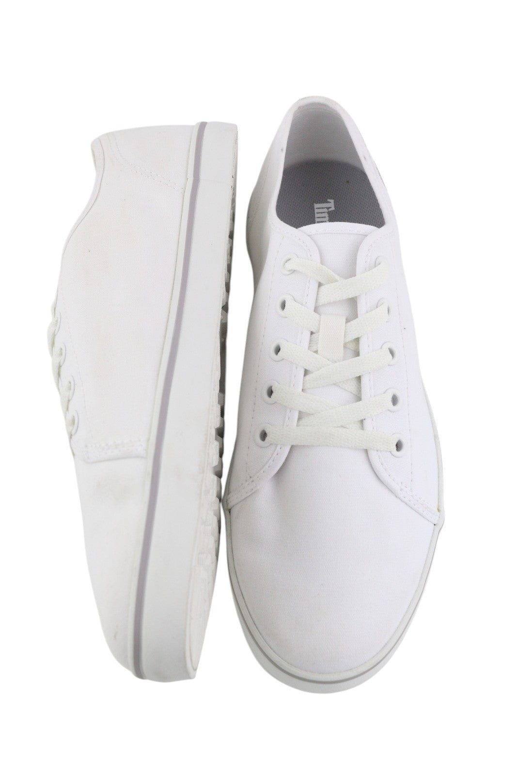 TIMBERLAND A2688 vyriški sportbačiai, EU41, balti, tekstiliniai, žemapadžiai, suvarstomi logotipu. 