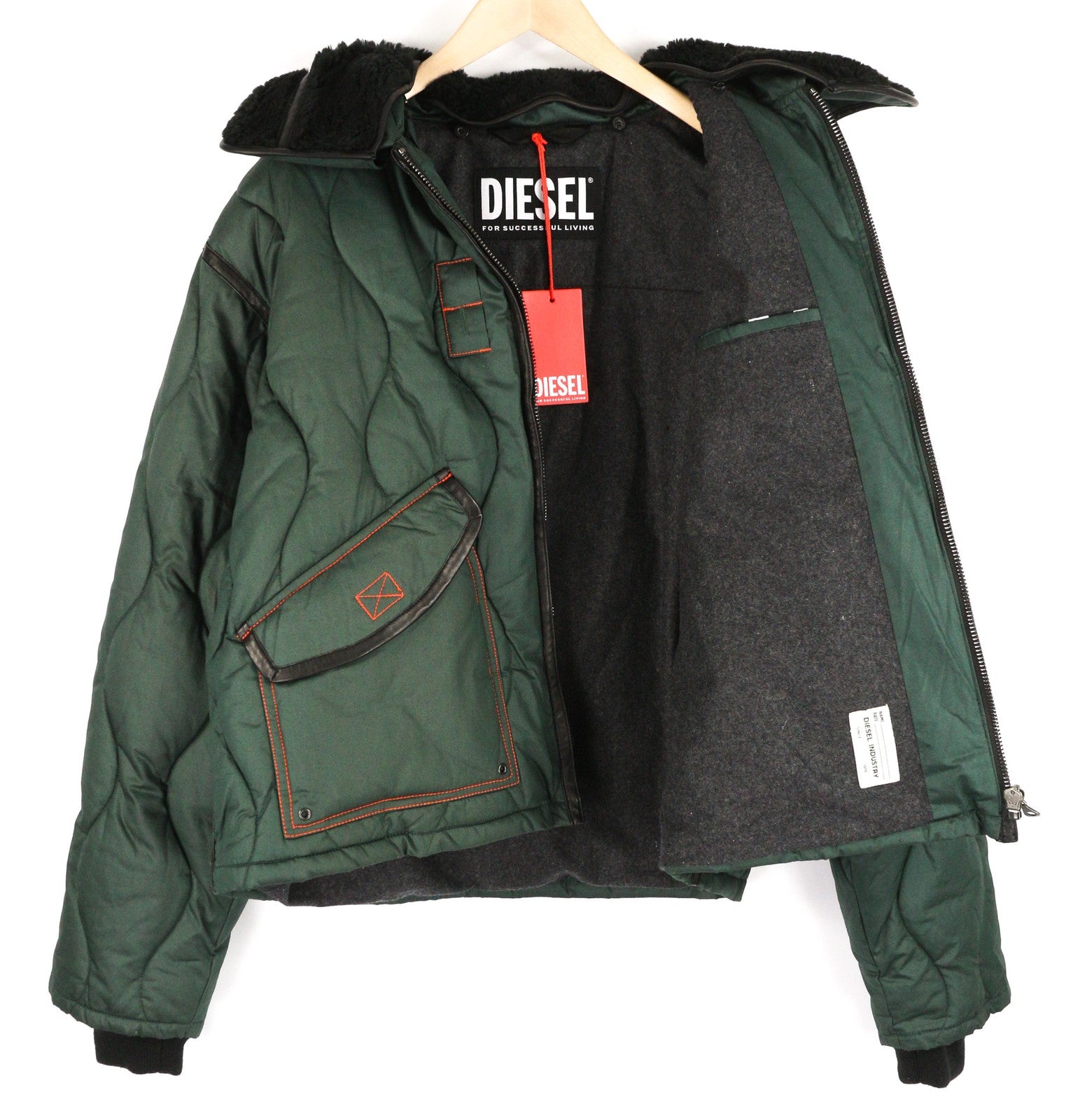 DIESEL W-Petrit Mens Jacket L Oversized Insulated Removable Faux Fur RRP390