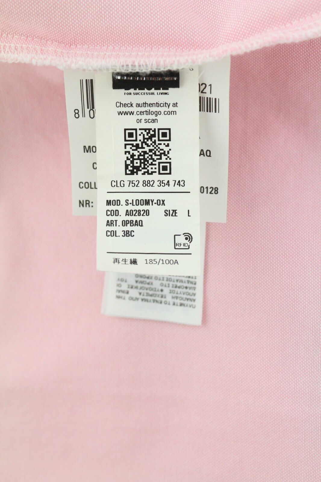 DIESEL S-Loomy-OX vyriški marškinėliai, L dydžio, rekomenduojama kaina – 150 €, sagomis, išskleista apykakle, su užtiestomis kišenėmis, rožiniai. 