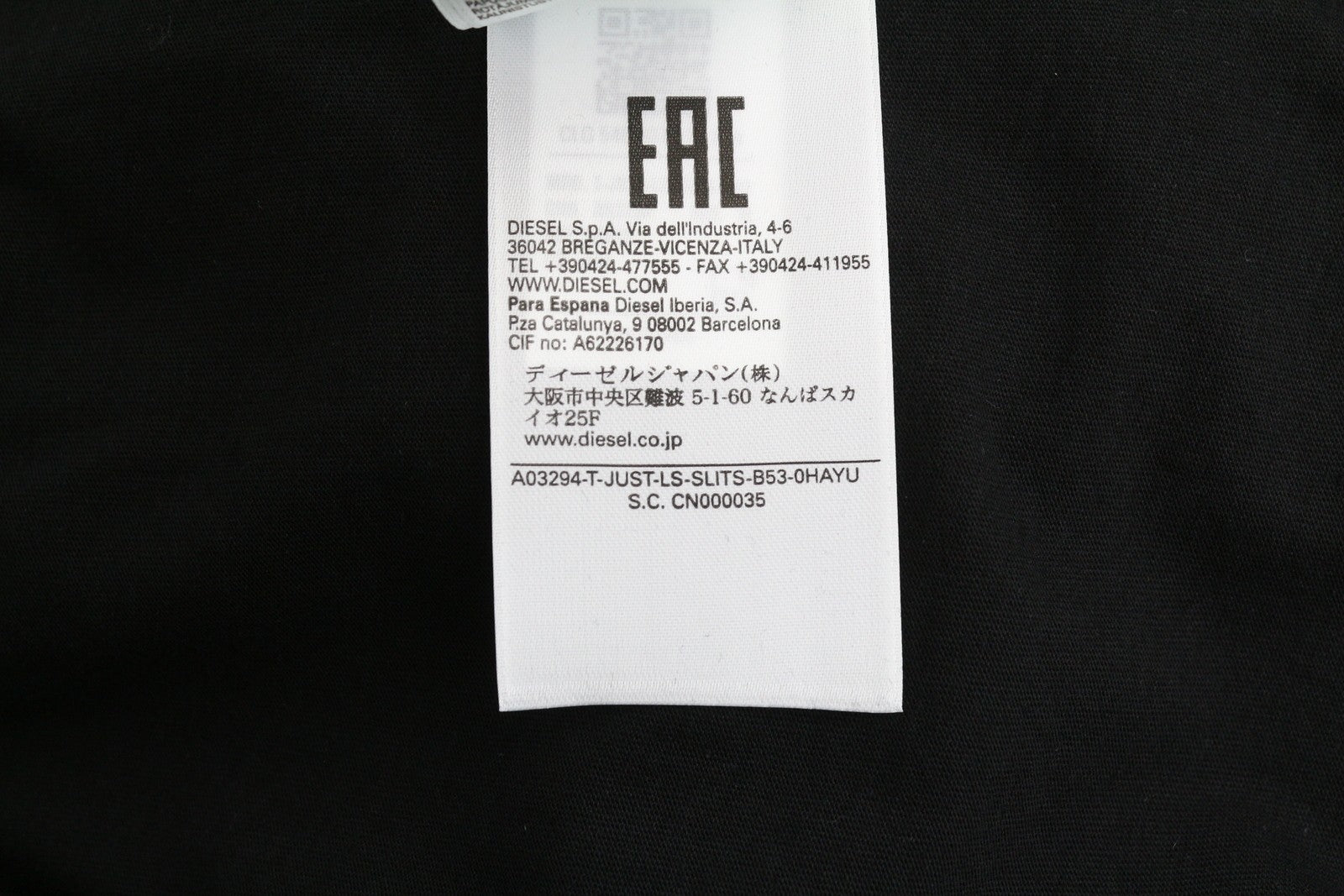 DIESEL T-Just-LS-Slits-B53 vyriški marškinėliai su juodu megztiniu ir apvalia apykakle, 3XL dydžio 