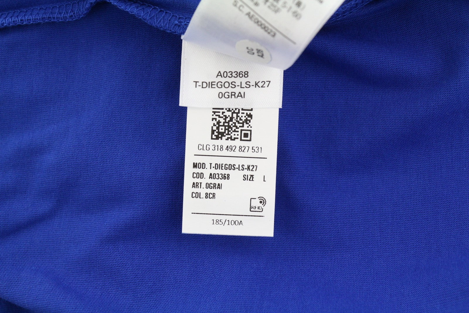 DIESEL T-Diegos-LS-K27 vyriški marškinėliai L dydžio, mėlyni, megztiniai su apvalia kaklu ir ilgomis rankovėmis.