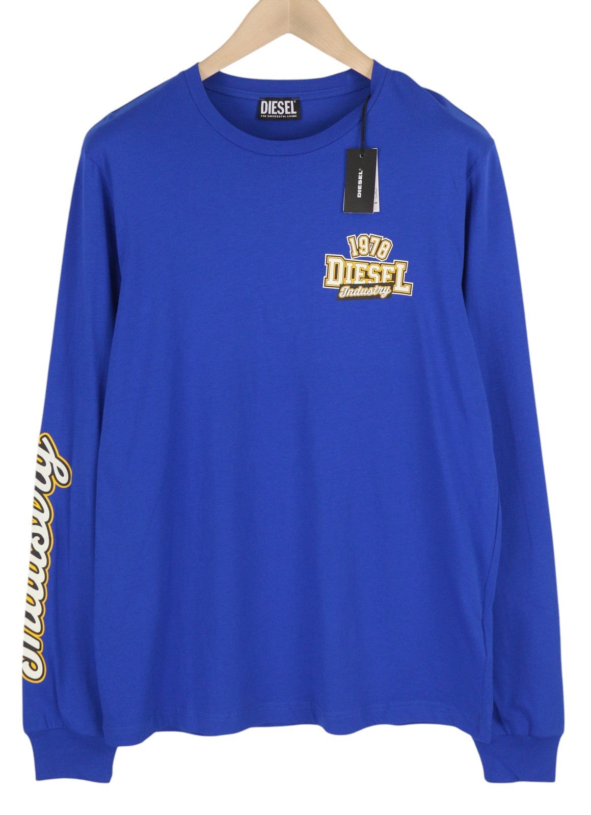 DIESEL T-Diegos-LS-K27 vyriški marškinėliai L dydžio, mėlyni, megztiniai su apvalia kaklu ir ilgomis rankovėmis.