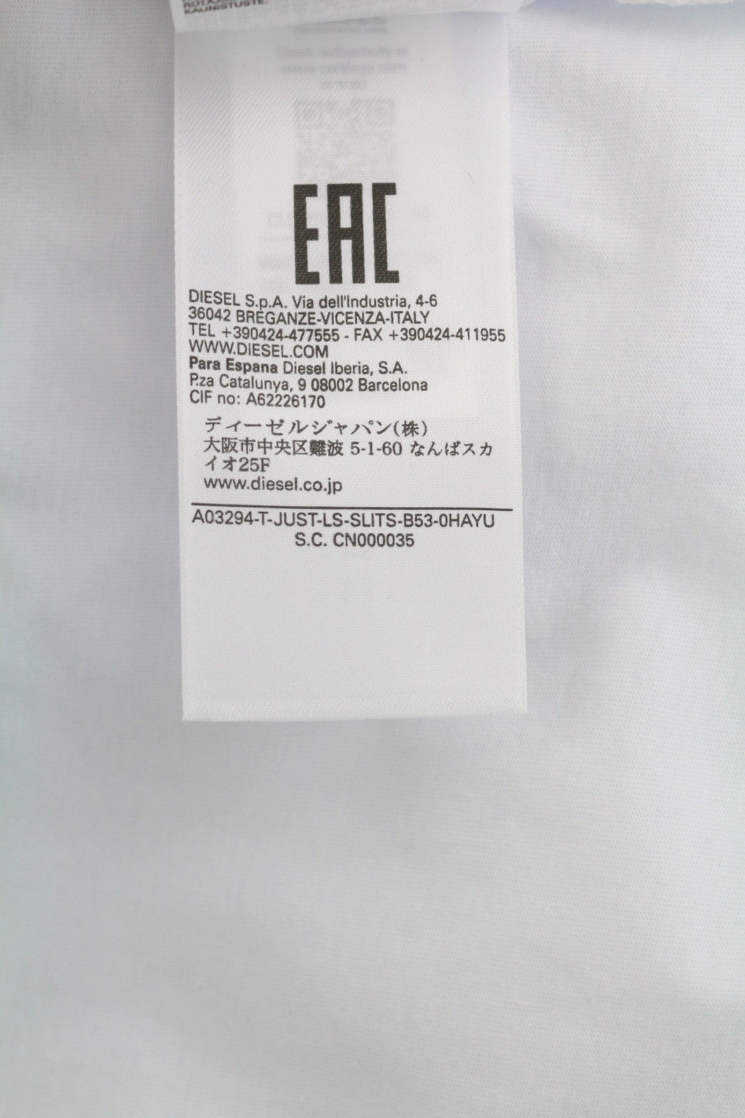 DIESEL T-Just-LS-Slits-B53 vyriški marškinėliai L su baltu megztiniu ir apvalia apykakle 