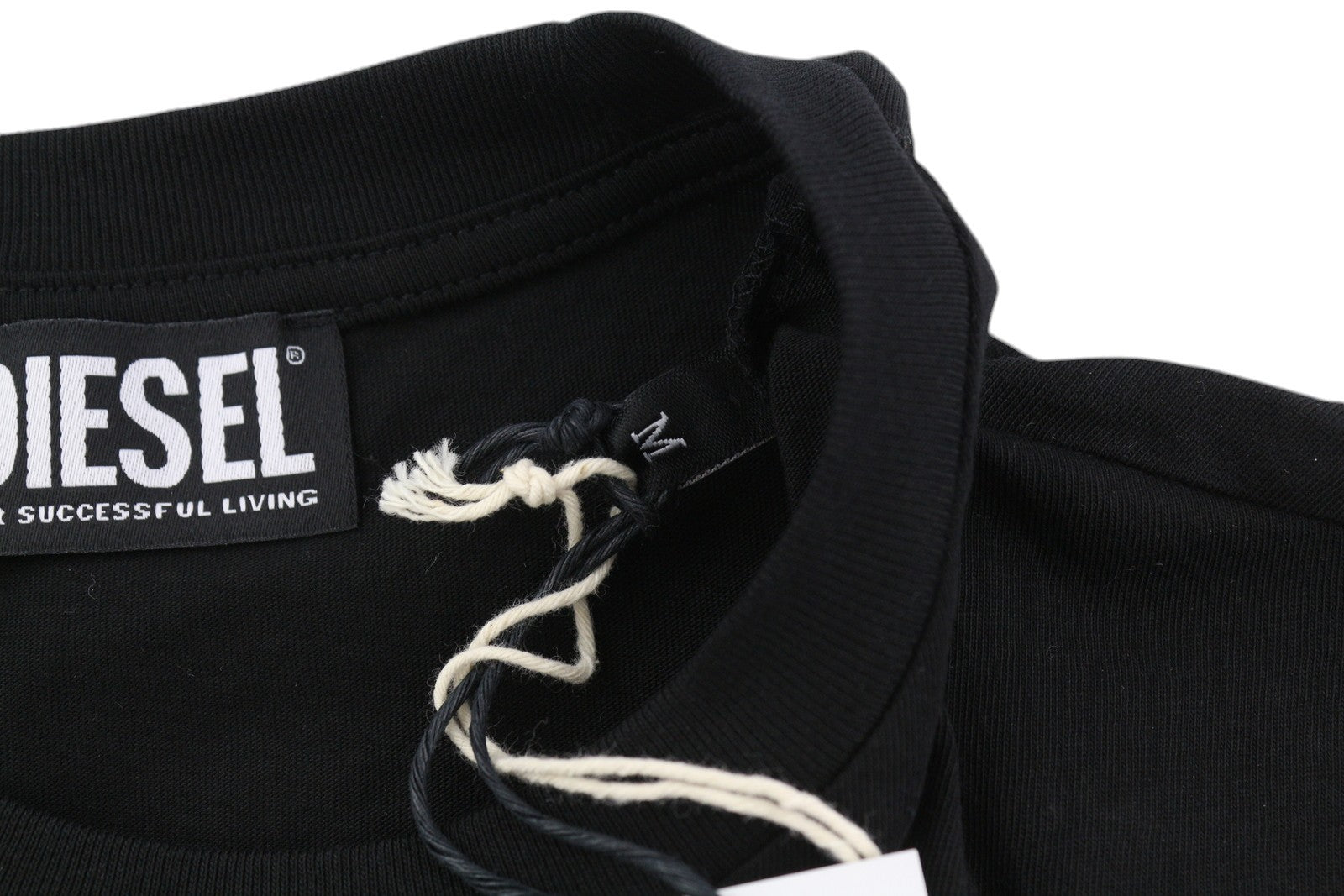 DIESEL T-Diegos-LS-K27 vyriški marškinėliai M juodi su megztiniu apvalia apykakle