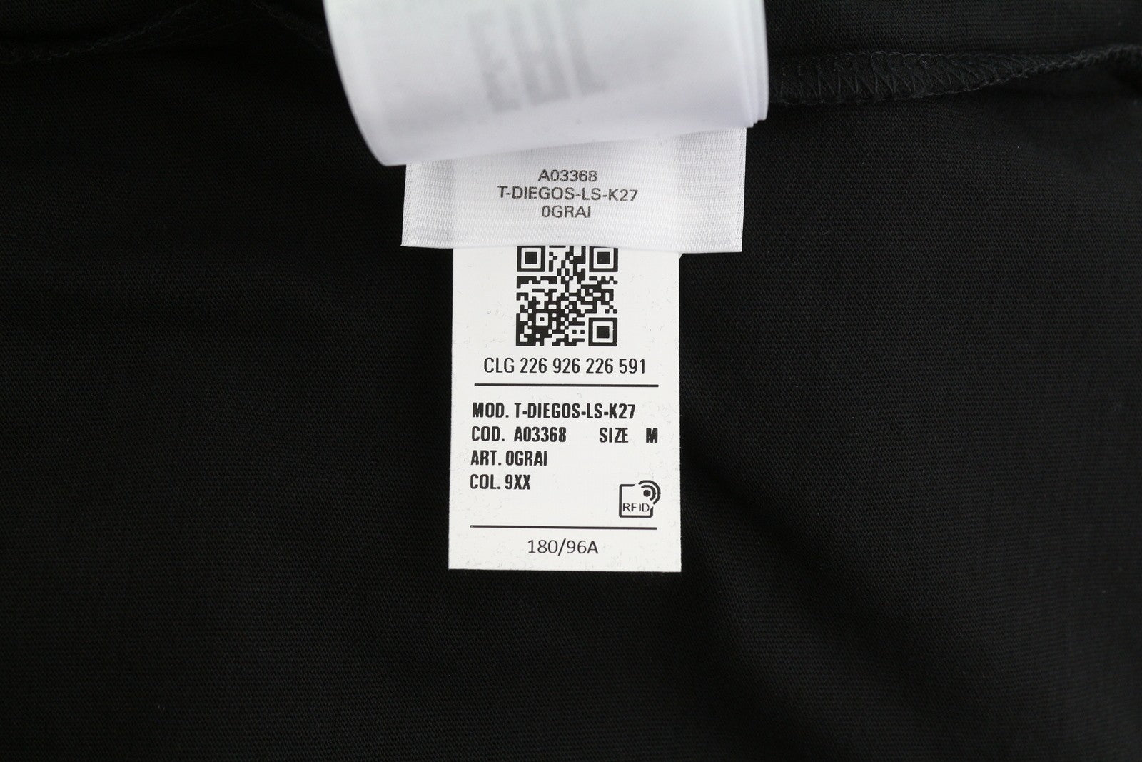 DIESEL T-Diegos-LS-K27 vyriški marškinėliai M juodi su megztiniu apvalia apykakle