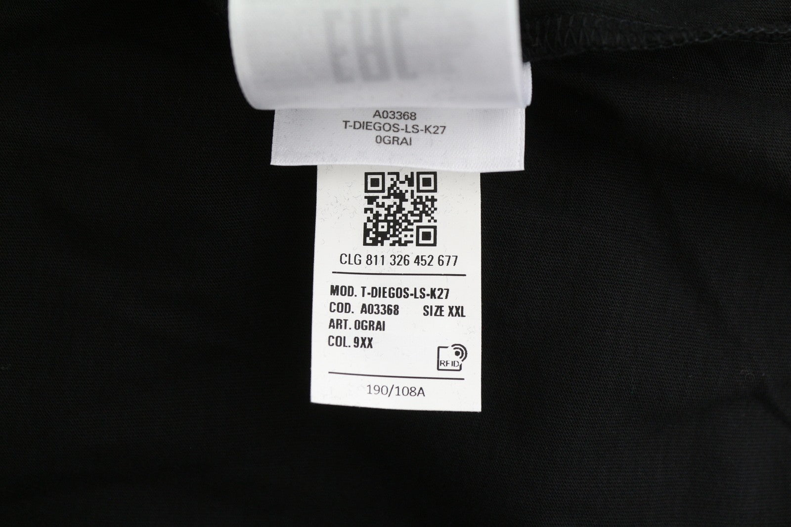 DIESEL T-Diegos-LS-K27 vyriški marškinėliai su juodu megztiniu apvalia kaklo iškirpte, 2XL dydžio