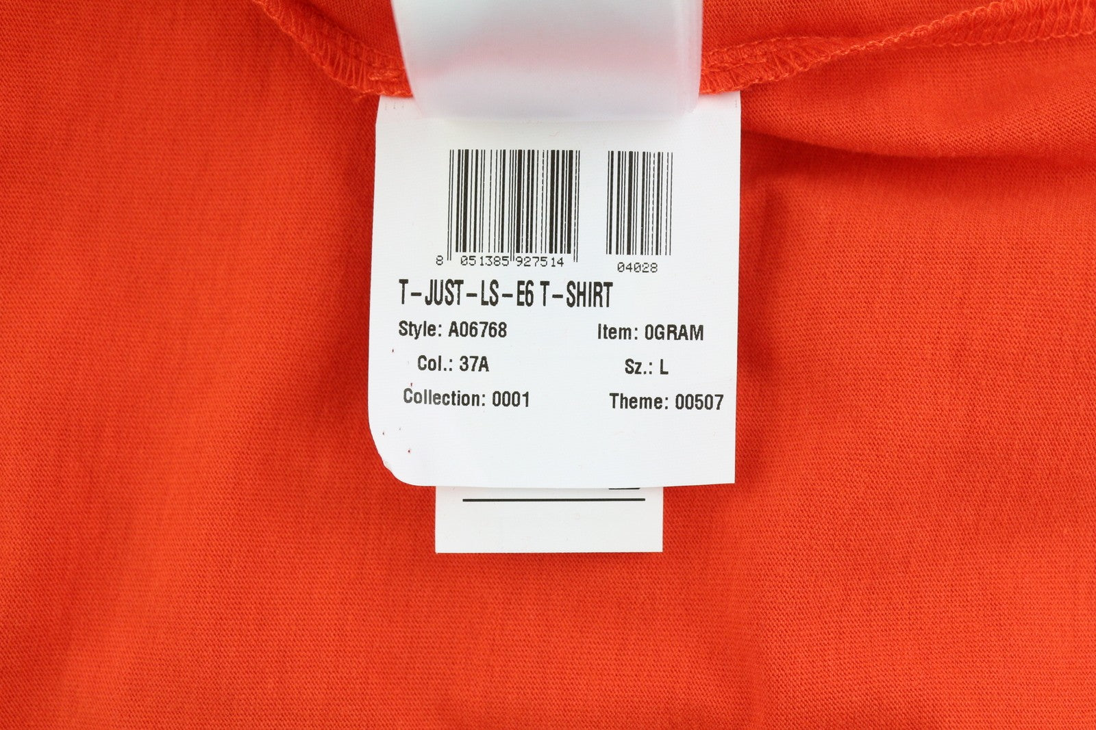 DIESEL T-Just-LS-E6 vyriški marškinėliai L dydžio oranžiniai su ilgomis rankovėmis ir apvalia apykakle 