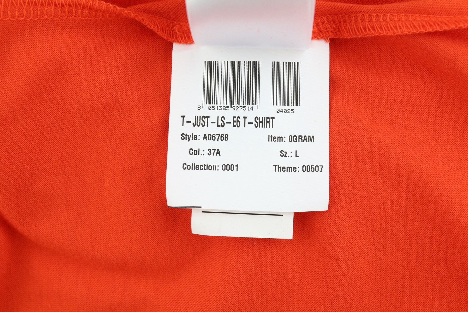 DIESEL T-Just-LS-E6 vyriški marškinėliai L dydžio oranžiniai su megztiniu ilgomis rankovėmis, apvalia apykakle ir trikotažu 