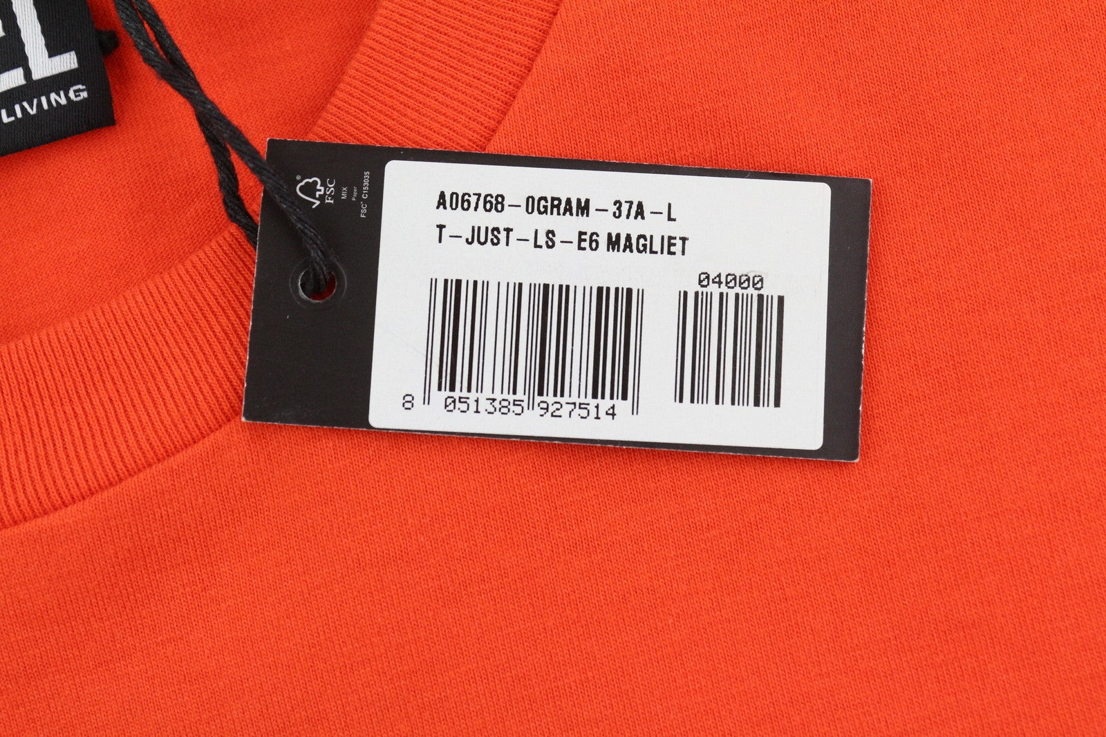DIESEL T-Just-LS-E6 vyriški marškinėliai L dydžio oranžiniai su megztiniu ilgomis rankovėmis, apvalia apykakle ir trikotažu 