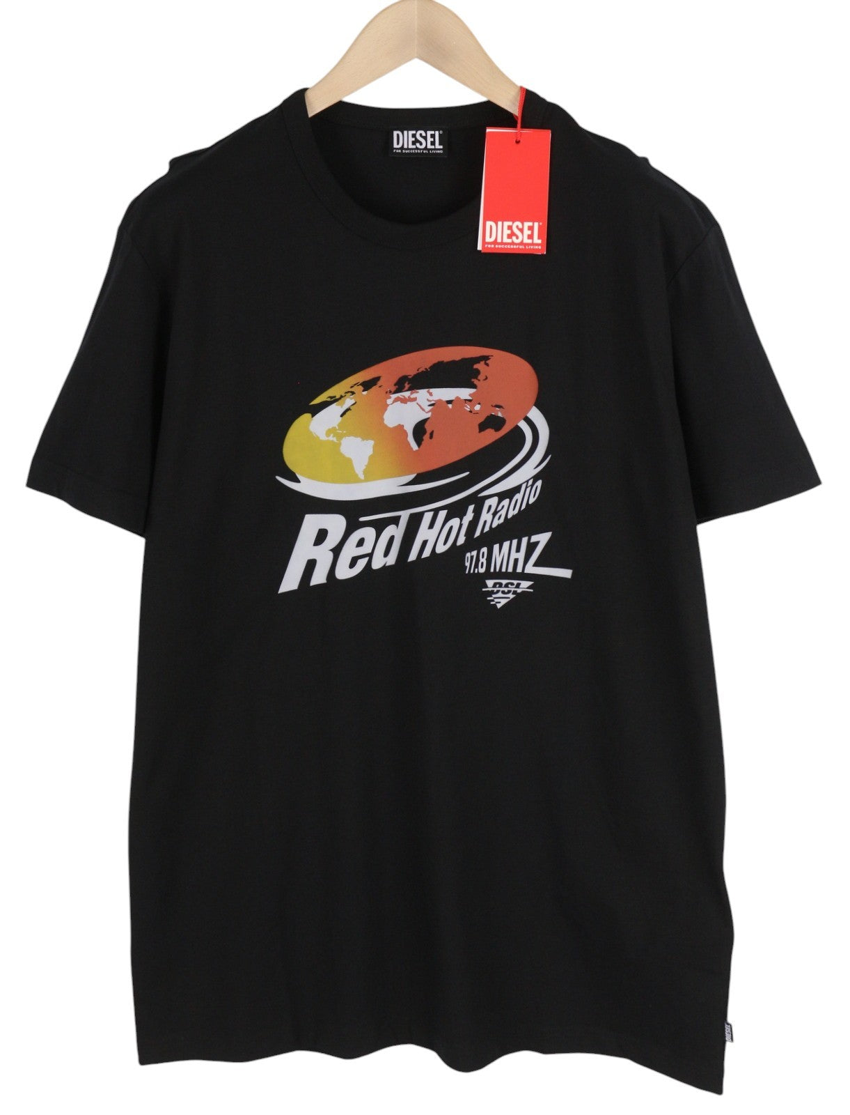 DIESEL T-Diegor-E3 vyriški marškinėliai su trumpomis rankovėmis, 2XL dydžio, juodi, su apvalia apykakle ir trikotažu. 