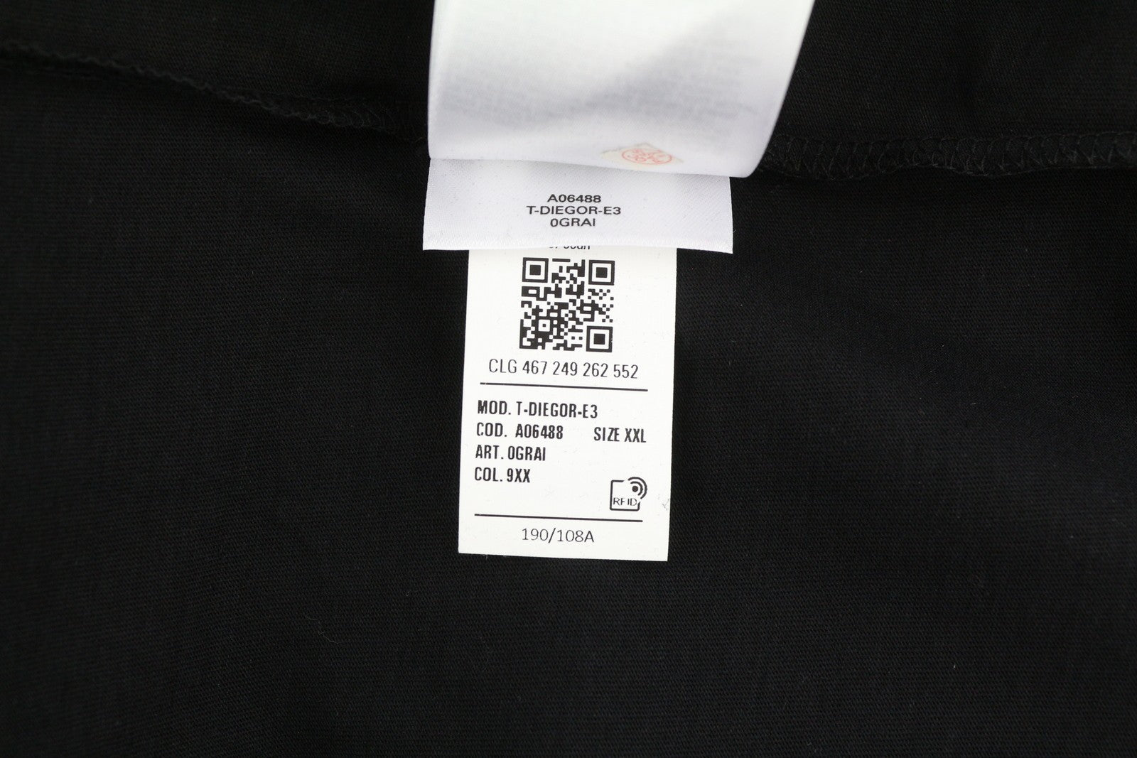 DIESEL T-Diegor-E3 vyriški marškinėliai su trumpomis rankovėmis, 2XL dydžio, juodi, su apvalia apykakle ir trikotažu. 