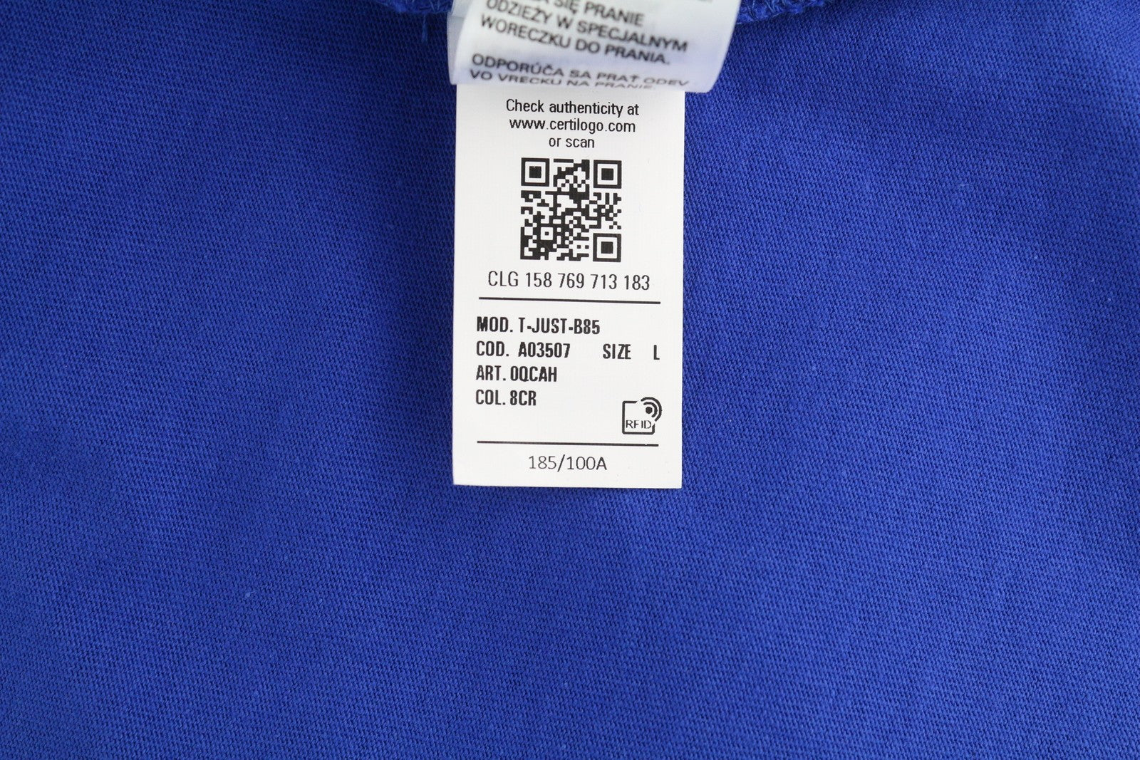 DIESEL T-Just-B85 vyriški marškinėliai L dydžio, mėlyni, trumpomis rankovėmis, apvalia apykakle, trikotažo raštu.