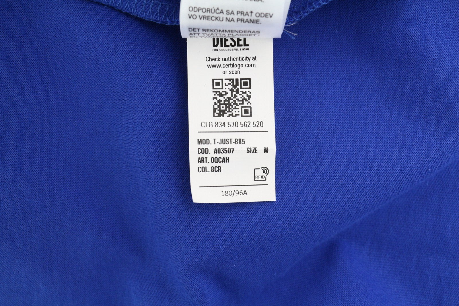 DIESEL T-Just-B85 vyriški marškinėliai M mėlyni trumpomis rankovėmis, apvalia apykakle, trikotažiniai marškinėliai 
