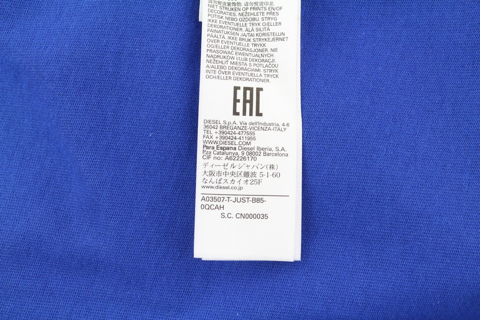 DIESEL T-Just-B85 vyriški marškinėliai XL dydžio, mėlyni, trumpomis rankovėmis, apvalia apykakle, trikotažiniai 