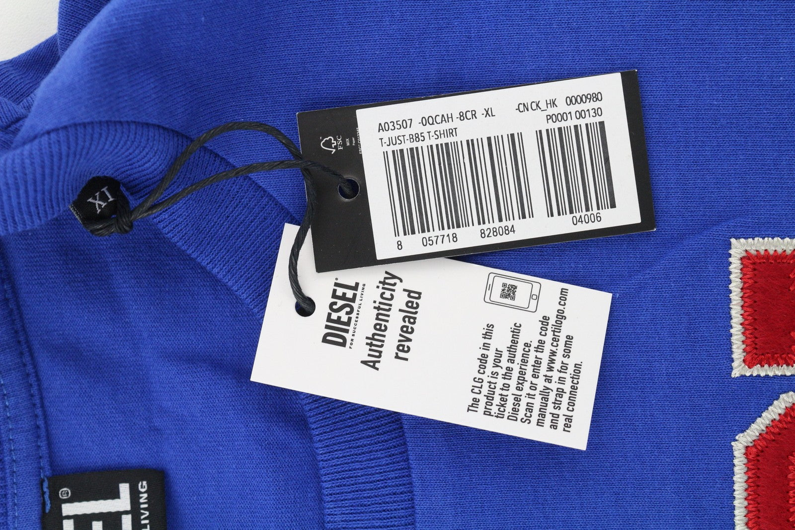 DIESEL T-Just-B85 vyriški marškinėliai XL dydžio, mėlyni, trumpomis rankovėmis, apvalia apykakle, trikotažiniai 