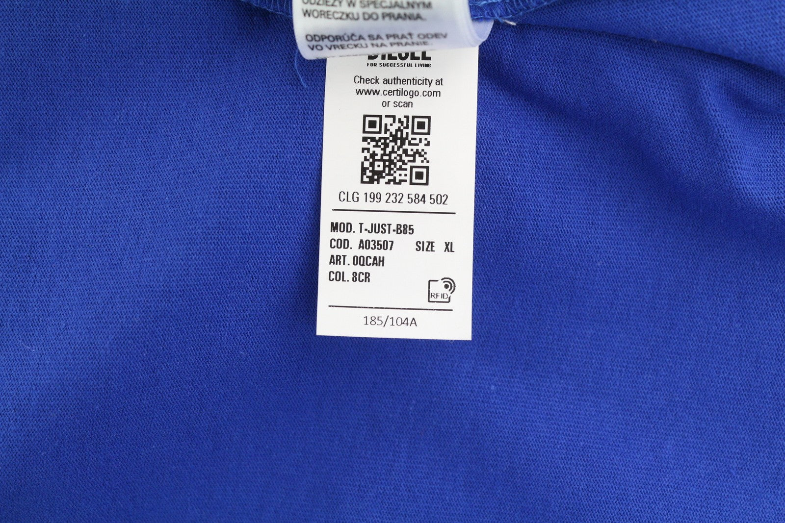 DIESEL T-Just-B85 vyriški marškinėliai XL dydžio, mėlyni, trumpomis rankovėmis, apvalia apykakle, trikotažiniai 