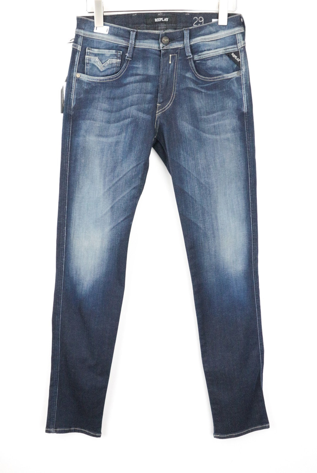 REPLAY Anbass Men's W29/L32 Dark Blue Slim Hyperflex Jeans Fitted Zip Fly