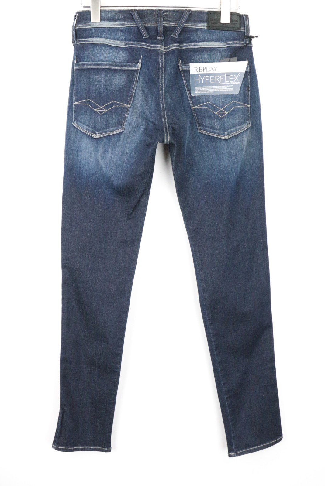 REPLAY Anbass Men's W29/L32 Dark Blue Slim Hyperflex Jeans Fitted Zip Fly