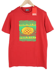 DIESEL T-Diegor-K50 vyriški marškinėliai su trumpomis rankovėmis, 2XL dydžio, raudoni, su apvalia apykakle ir trikotažu. 