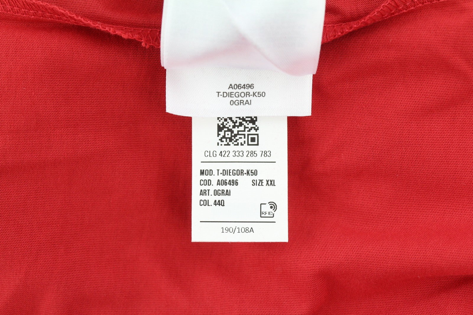 DIESEL T-Diegor-K50 vyriški marškinėliai su trumpomis rankovėmis, 2XL dydžio, raudoni, su apvalia apykakle ir trikotažu. 