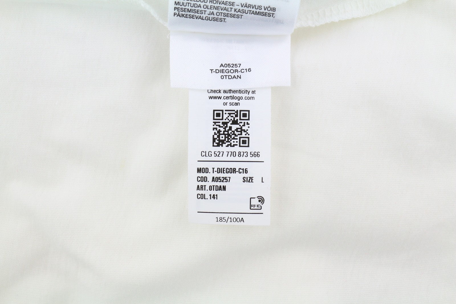 DIESEL T-Diegor-C16 vyriški marškinėliai L dydžio, balti, trumpomis rankovėmis, apvalia kaklo iškirpte, trikotažo spalvos. 