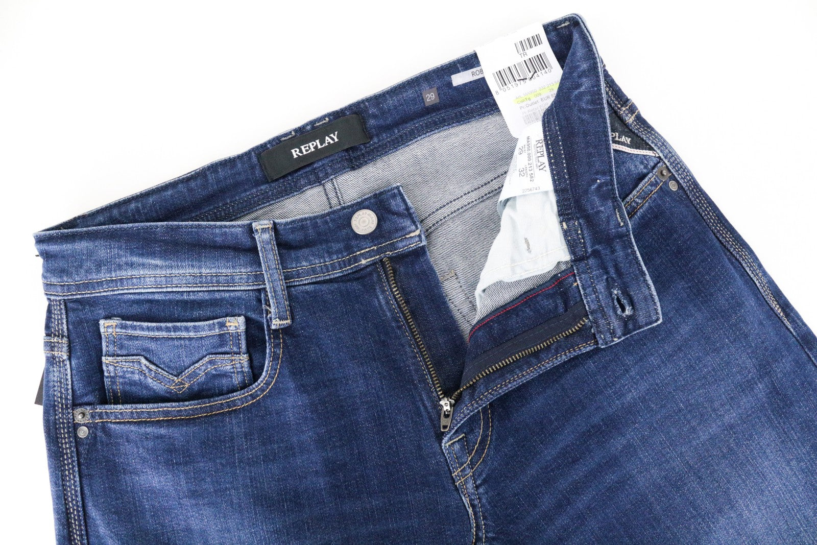 REPLAY Rob vyriški W29/L32 ryškiai mėlyni džinsai, tiesūs, siaurėjantys, tamprūs, užtrauktuku 