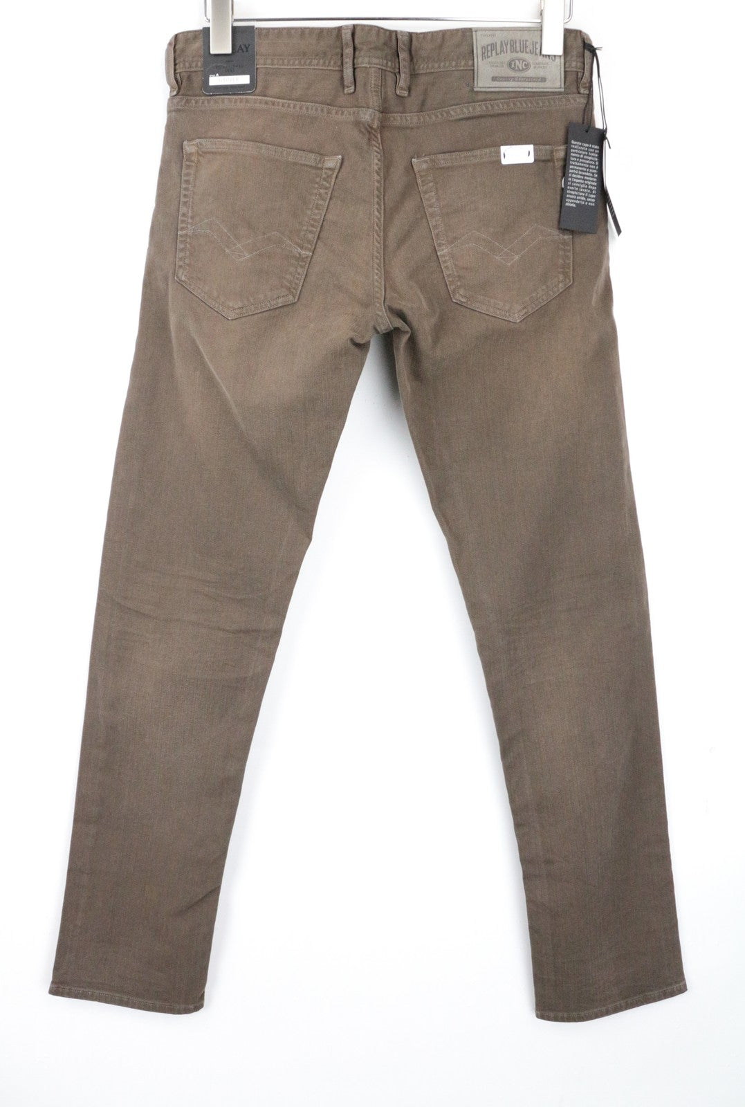 REPLAY Grover Men's W30/L32 Brown Bull Denim Straight Jeans Stretch Buttoned