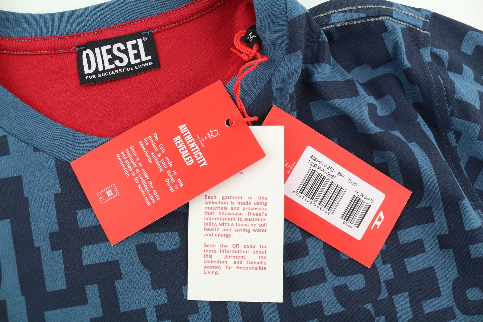 DIESEL T-Just-Mon vyriški marškinėliai M, mėlyni, trumpomis rankovėmis, apvalia apykakle, trikotažiniai, RRP 125 € 