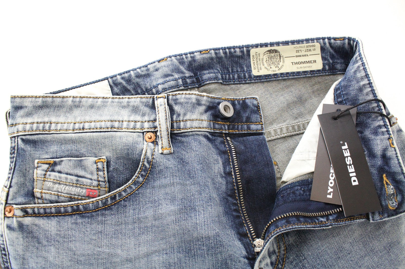 DIESEL Thommer 084UX Men's W27/L32 Stone Wash Skinny Jeans Stained Zip-Fly