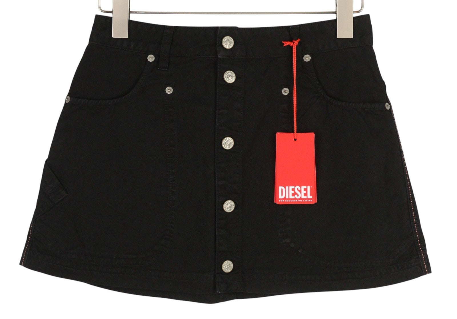 DIESEL O-Beige moteriškas sijonas W29 juodas dryžuotas mini sijonas su sagomis, rekomenduojama kaina 150 € 