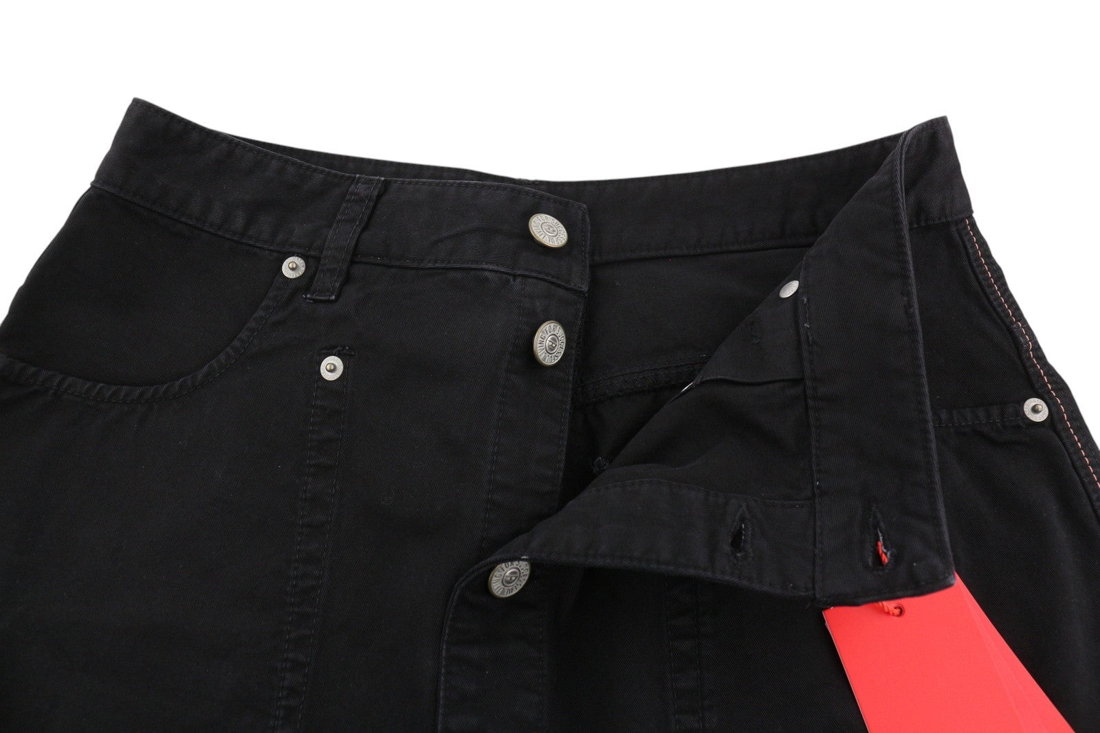 DIESEL O-Beige moteriškas sijonas W29 juodas dryžuotas mini sijonas su sagomis, rekomenduojama kaina 150 € 