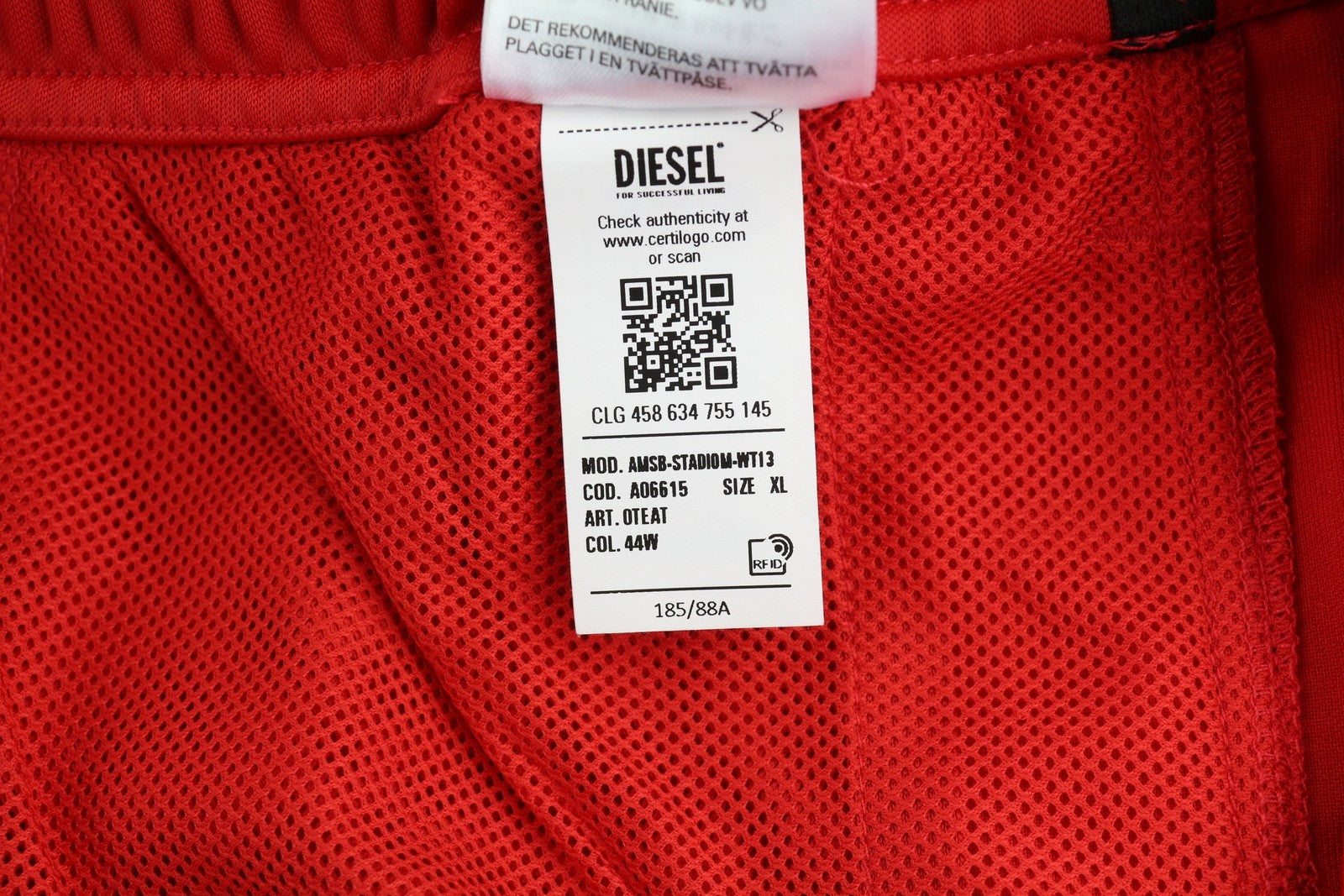 DIESEL Amsb-Stadiom-WT13 Mens Shorts XL 55DSL Sport Track Elastic Waist  Red