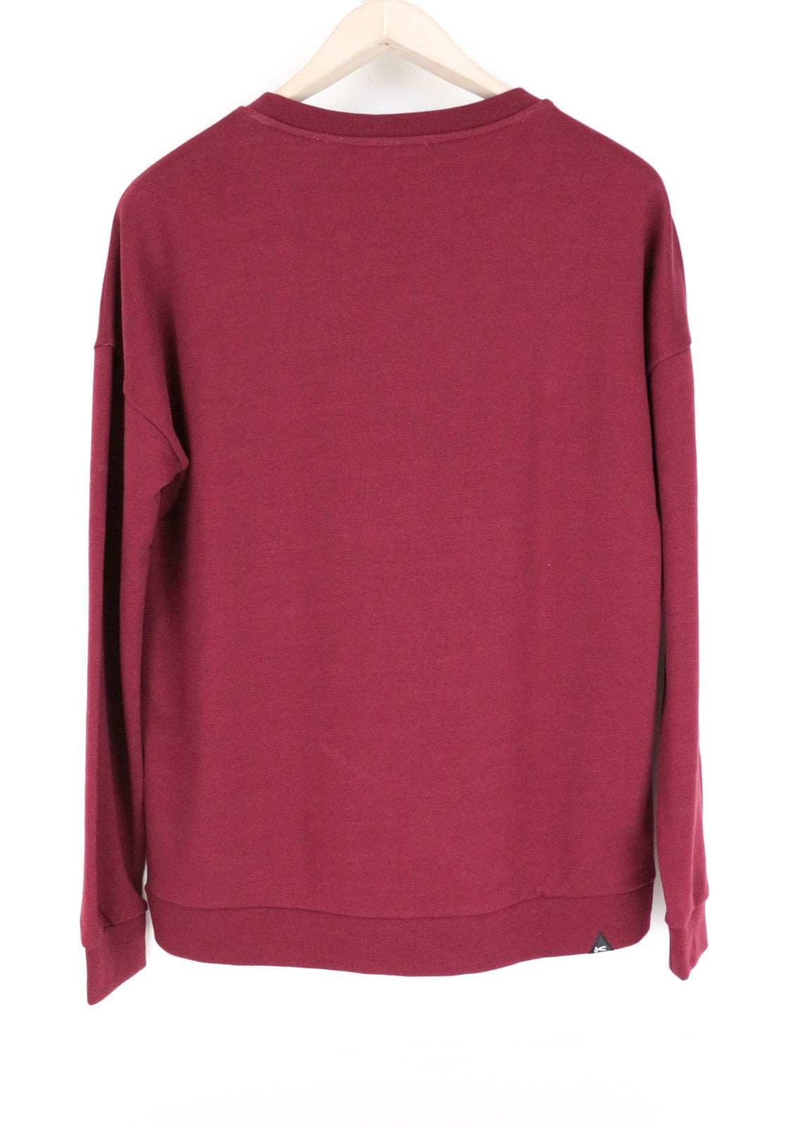 DENHAM Hummingbird moteriškas 2XS bordo spalvos megztinis su apvalia juostele ir siuvinėtomis rankovėmis 