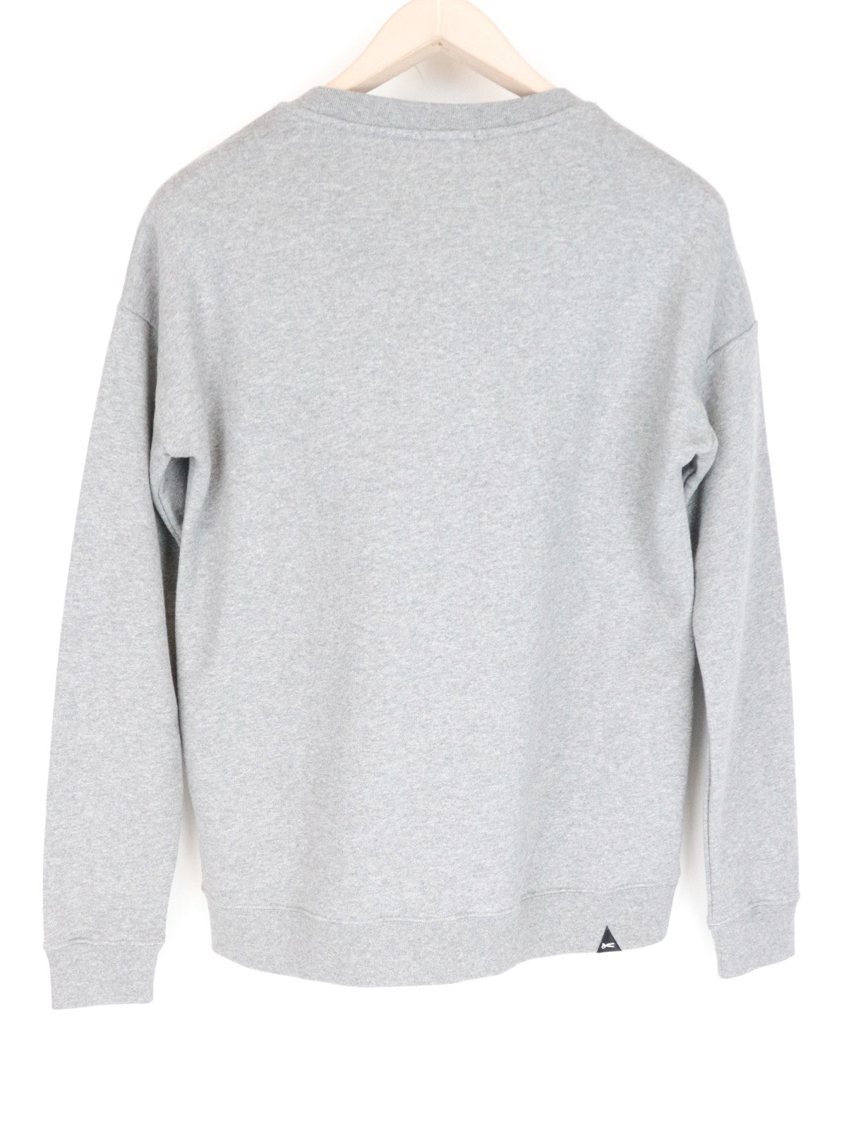 DENHAM moteriškas pilkas melanžo spalvos megztinis su ilgomis rankovėmis, mėlynas miestas, su logotipu ir apvaliu raštu 