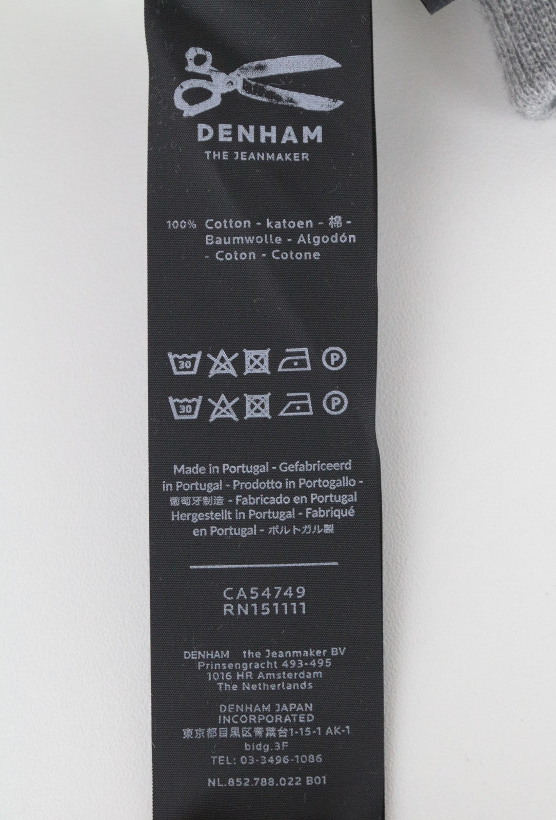 DENHAM moteriškas pilkas melanžo spalvos megztinis su ilgomis rankovėmis, mėlynas miestas, su logotipu ir apvaliu raštu 