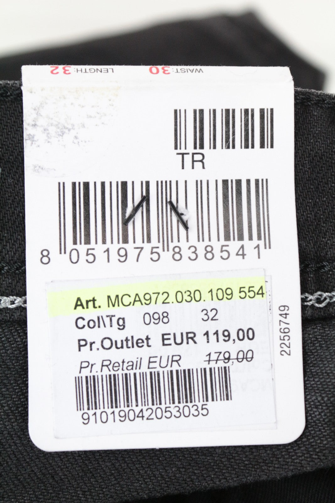 REPLAY Grover vyriški W30/L32 tamsiai pilki Selvedge džinsai tamprūs, vidutinio liemens, tiesūs 