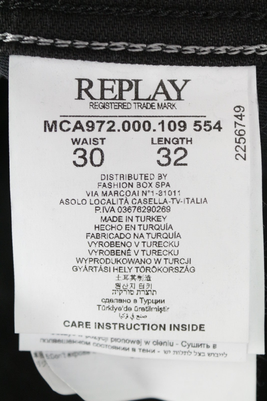 REPLAY Grover vyriški W30/L32 tamsiai pilki Selvedge džinsai tamprūs, vidutinio liemens, tiesūs 