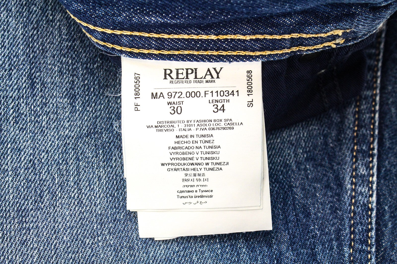 REPLAY Grover vyriški W30/L34 mėlyni, dirbtinio atspalvio akmens spalvos džinsai su sagomis 