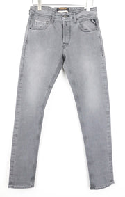 REPLAY Grover vyriški W29/L34 pilki tiesūs džinsai su sagomis ir tampriu snapeliu 