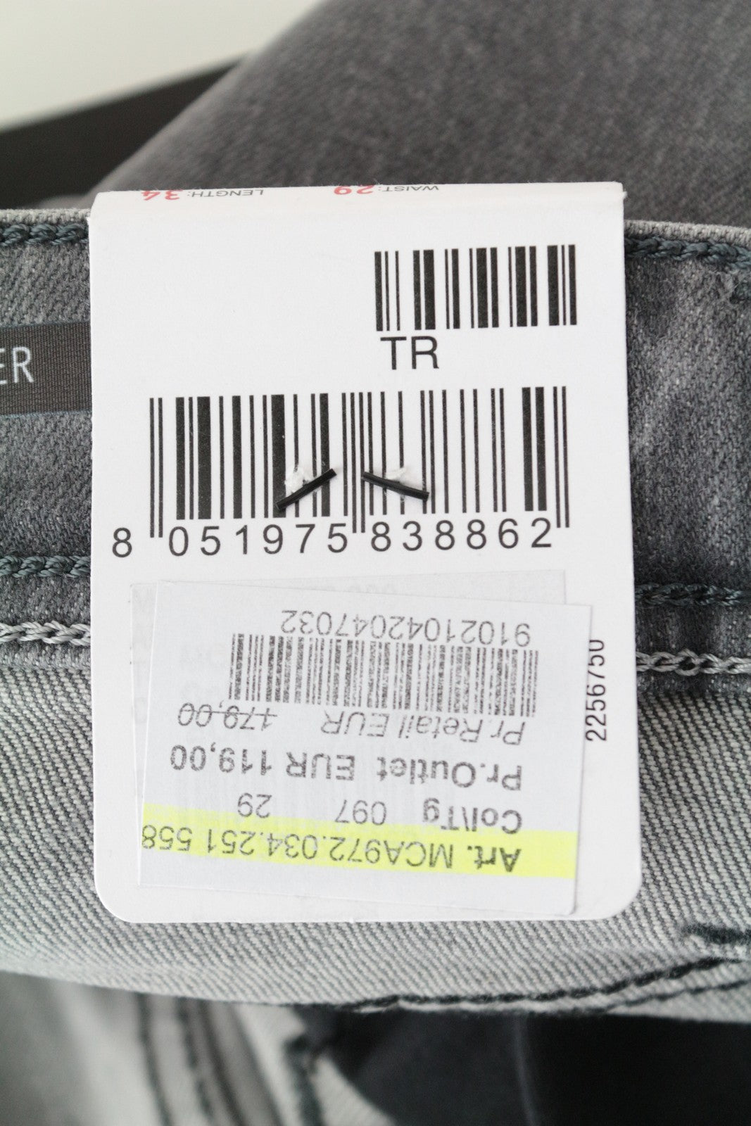 REPLAY Grover vyriški W29/L34 pilki tiesūs džinsai su sagomis ir tampriu snapeliu 