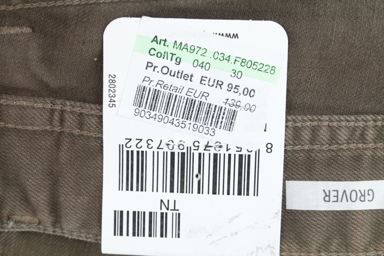 REPLAY Grover Men's W30/L34 Mid Brown Straight Jeans Stretch Buttoned Mid Rise