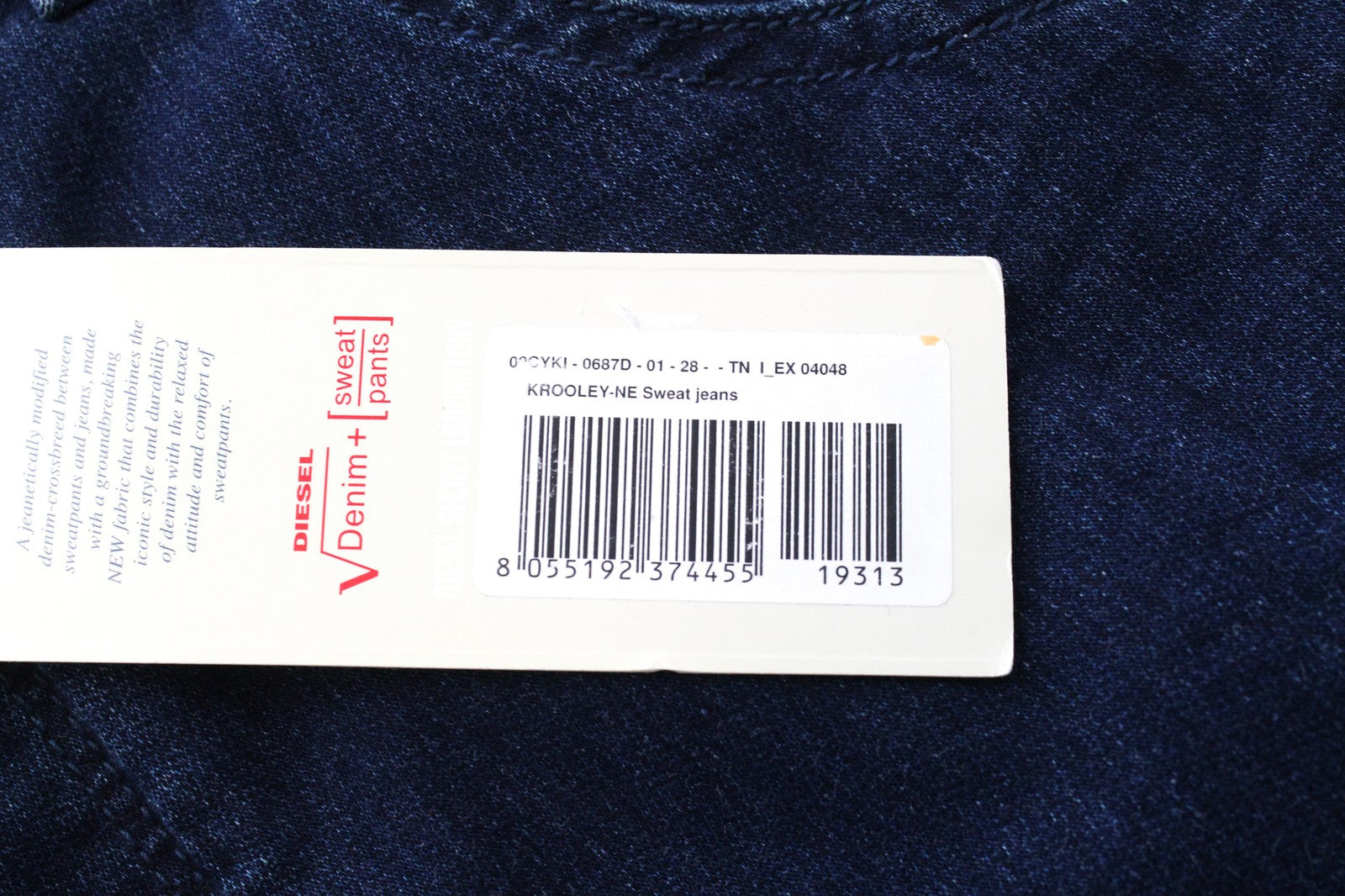 DIESEL Krooley-NE 0687D Men's W28 Tapered Jogg Sweat Jeans Blue Fade Contrast