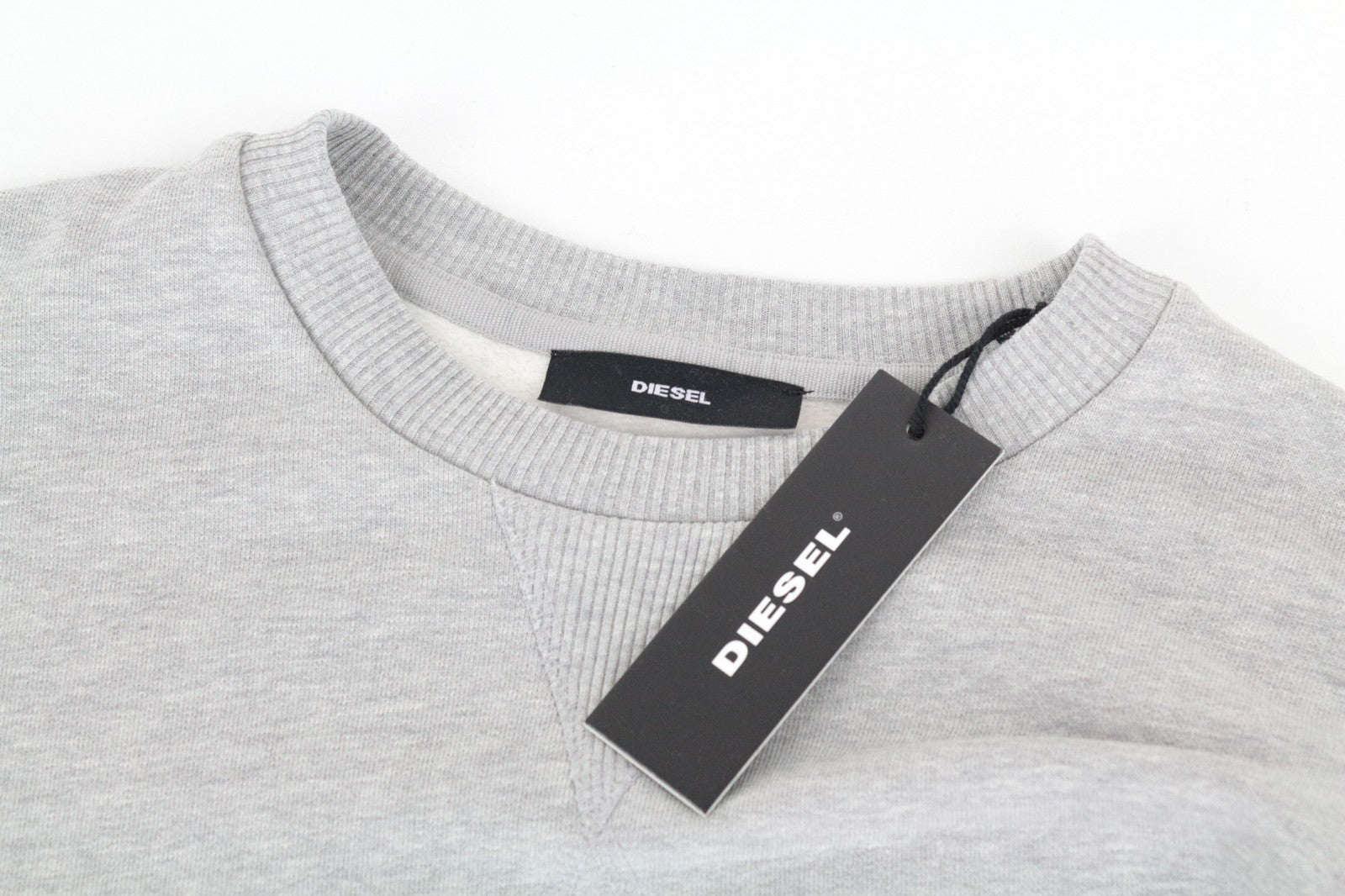 DIESEL F-ARAP FELPA moteriškas XS dydžio pilkas megztinis su apvalia juostele, laisvo kirpimo 