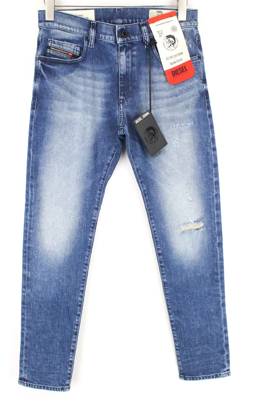 DIESEL D-Strukt 081AQ Men's W29/L30 Tapered Ripped Jeans Stone Washed Zip