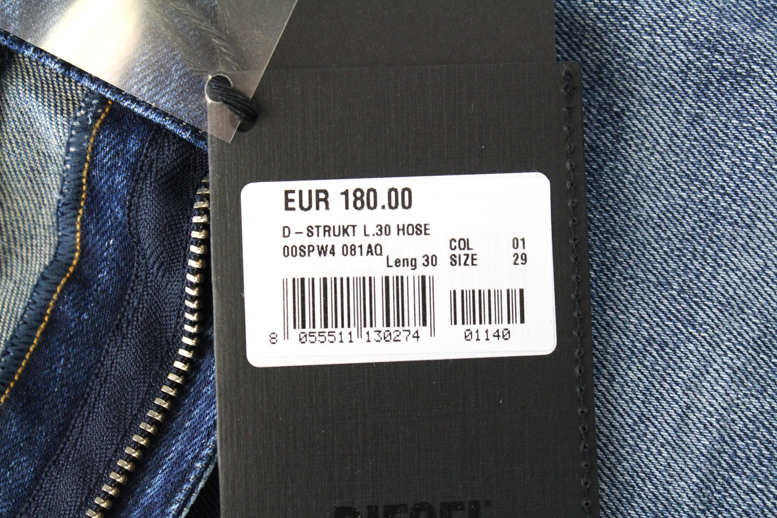 DIESEL D-Strukt 081AQ Men's W29/L30 Tapered Ripped Jeans Stone Washed Zip