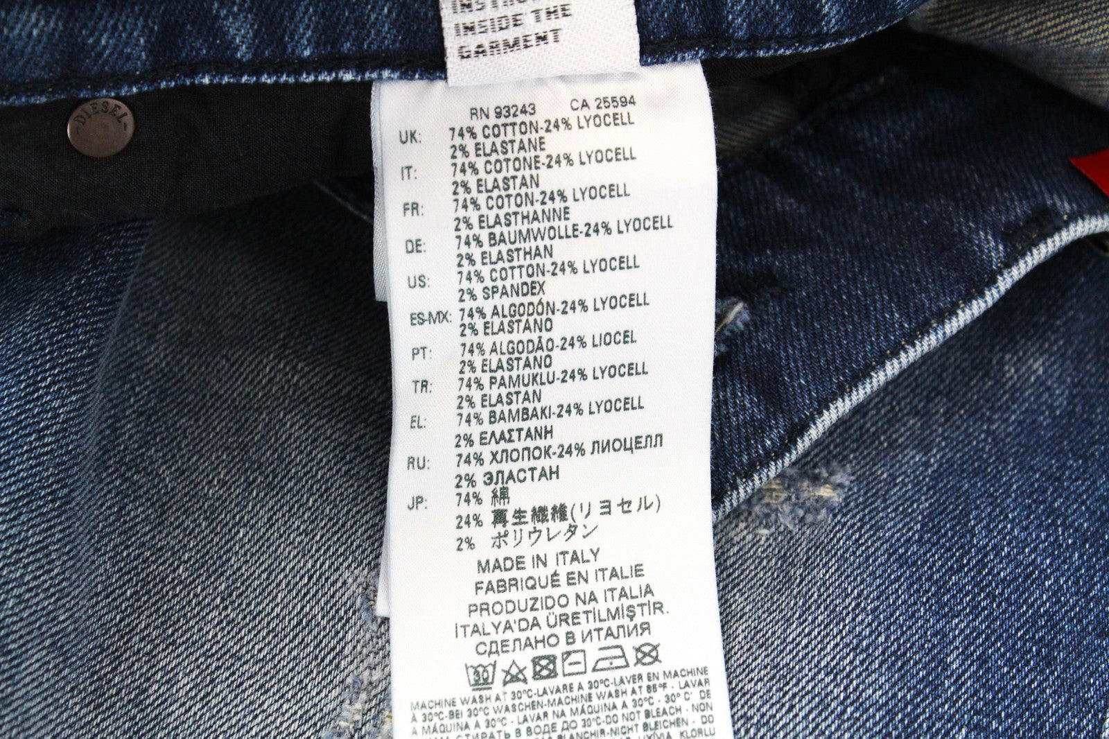 DIESEL D-Strukt 081AQ Men's W29/L30 Tapered Ripped Jeans Stone Washed Zip