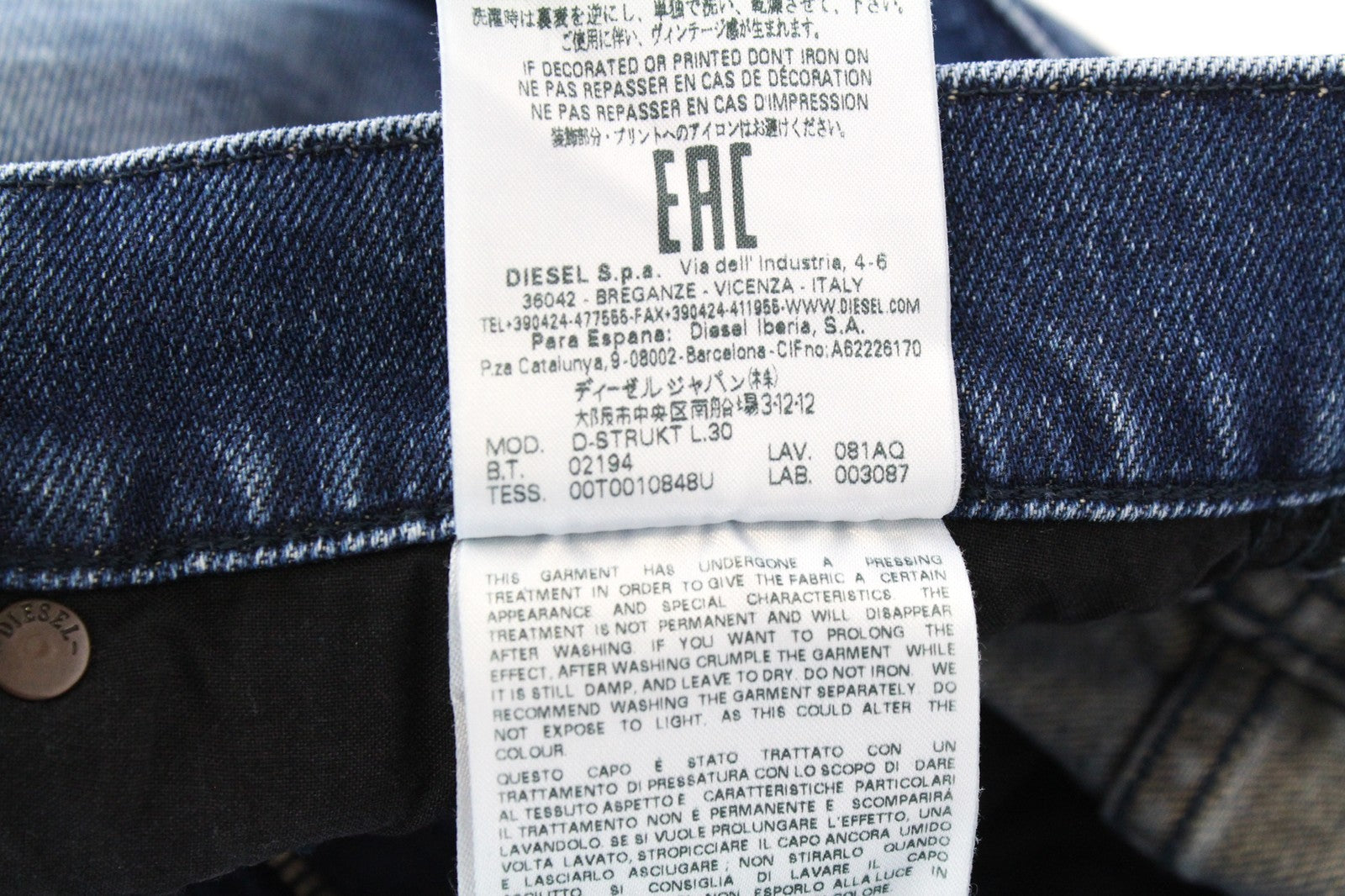 DIESEL D-Strukt 081AQ Men's W29/L30 Tapered Ripped Jeans Stone Washed Zip