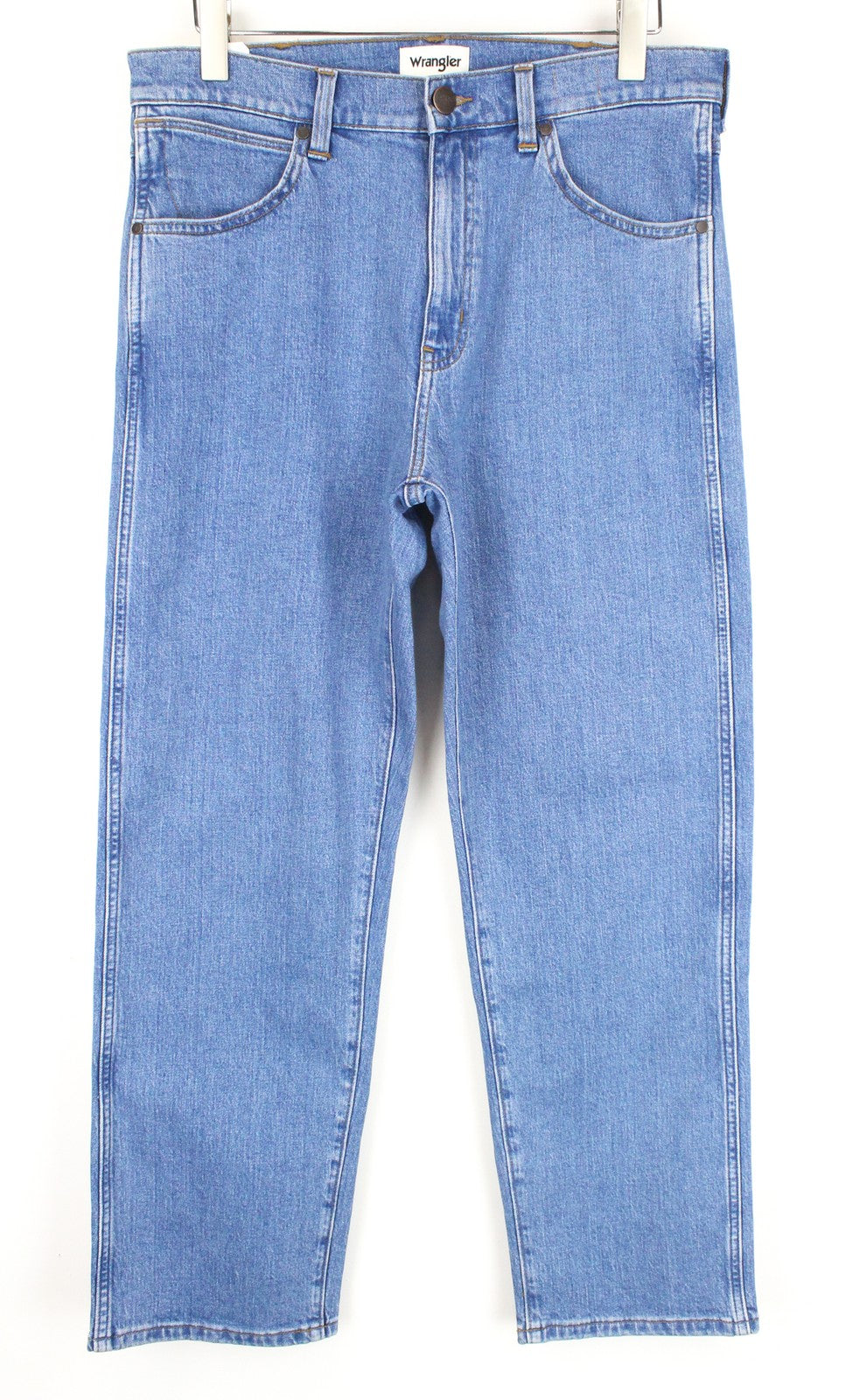 WRANGLER Redding 841 vyriški W32/L32 šviesiai mėlyni tamprūs džinsai laisvi, tiesūs 