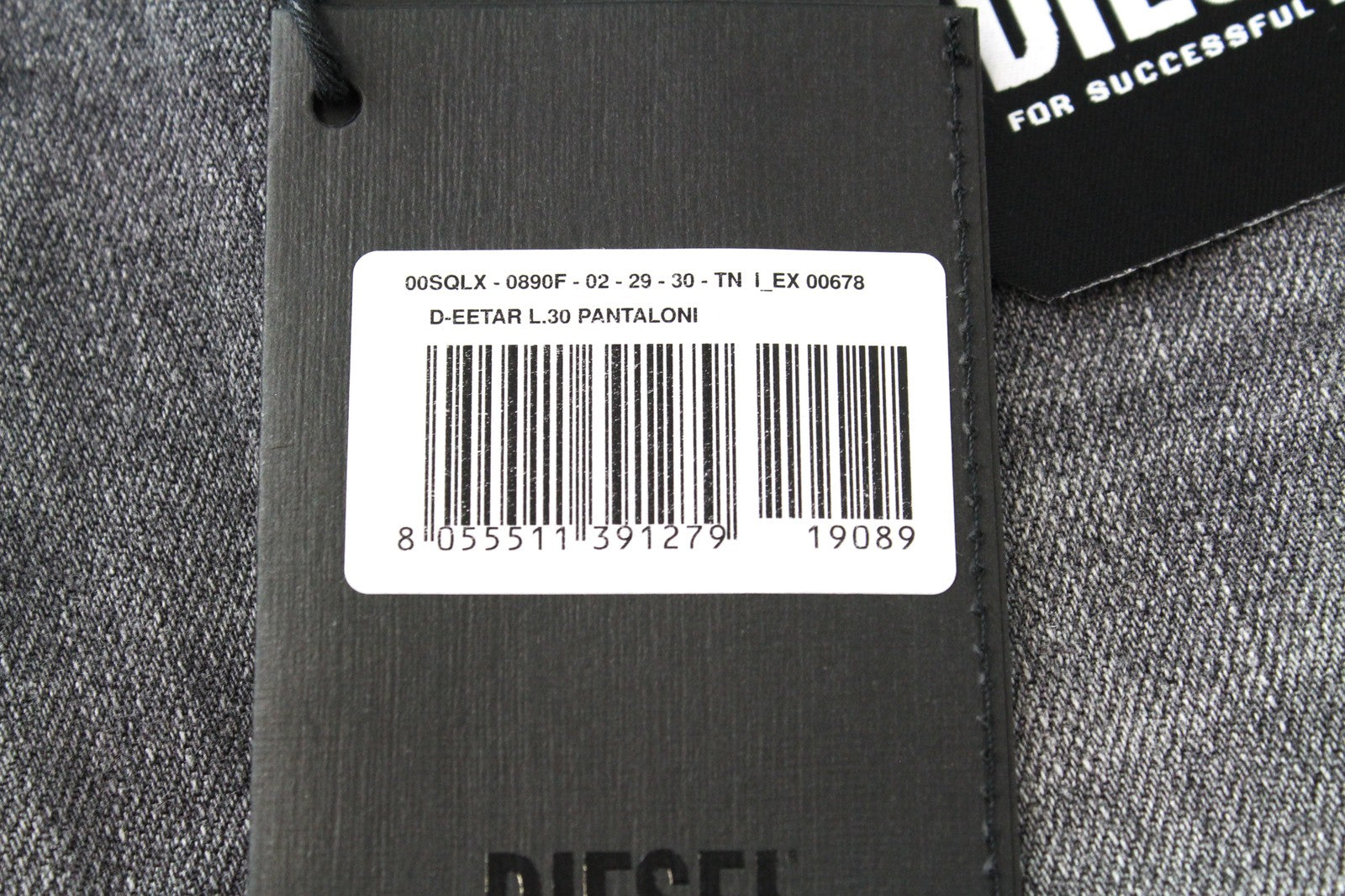 DIESEL D-Eetar 0890F vyriški W29/L30 pilki siaurėjantys džinsai, tamprūs, išblukę, su gobtuvu 