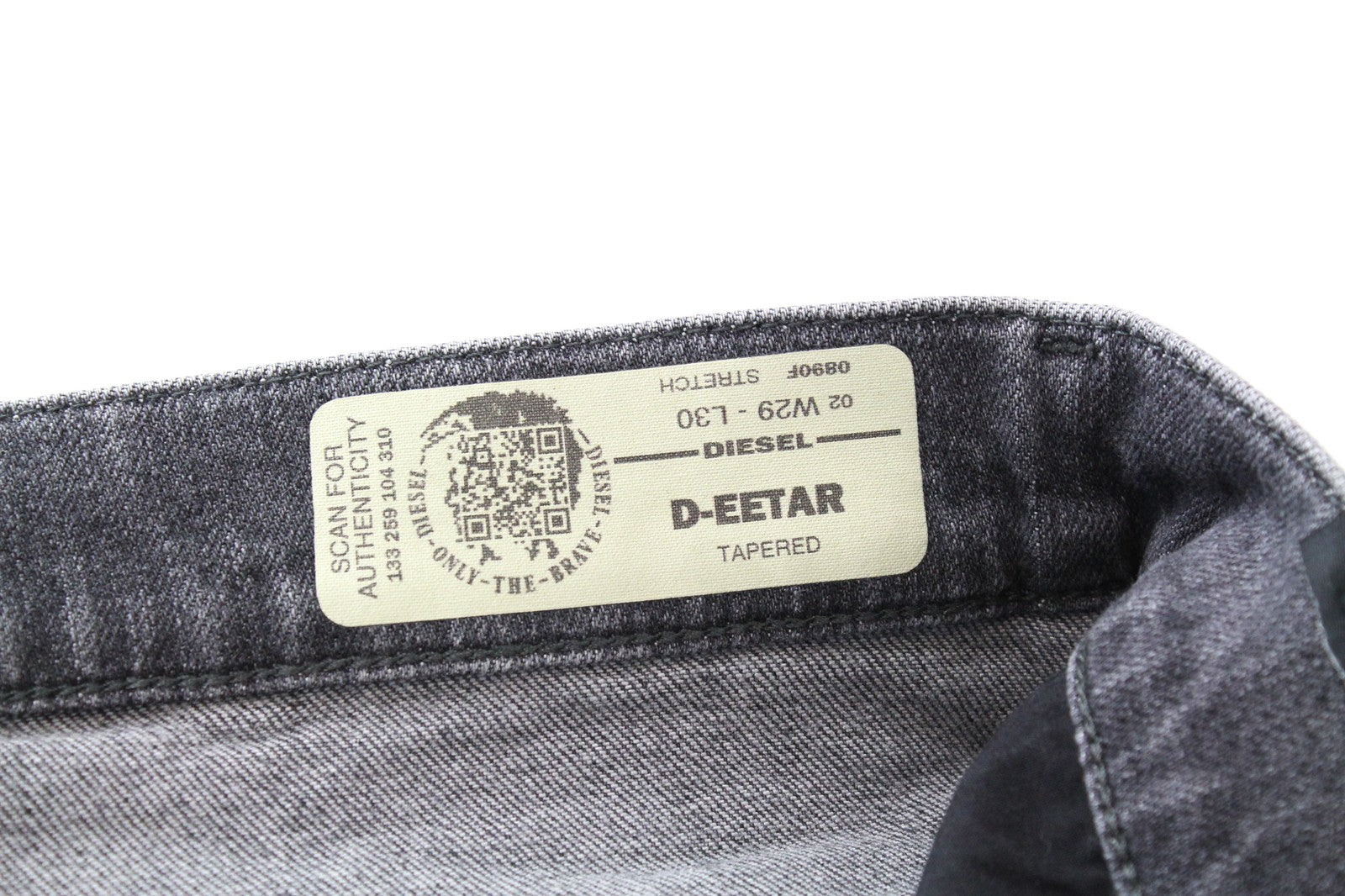 DIESEL D-Eetar 0890F vyriški W29/L30 pilki siaurėjantys džinsai, tamprūs, išblukę, su gobtuvu 